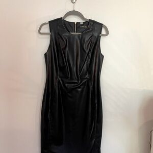 Calvin Klein Faux Leather Sheath Dress.  Black - like new.